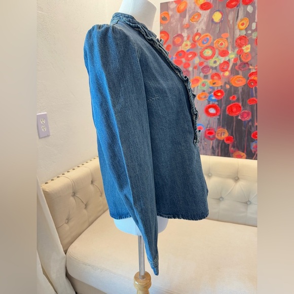 Self-Portrait Bow-Detailed Long Sleeved Denim Blouse 6 US - Picture 4 of 13